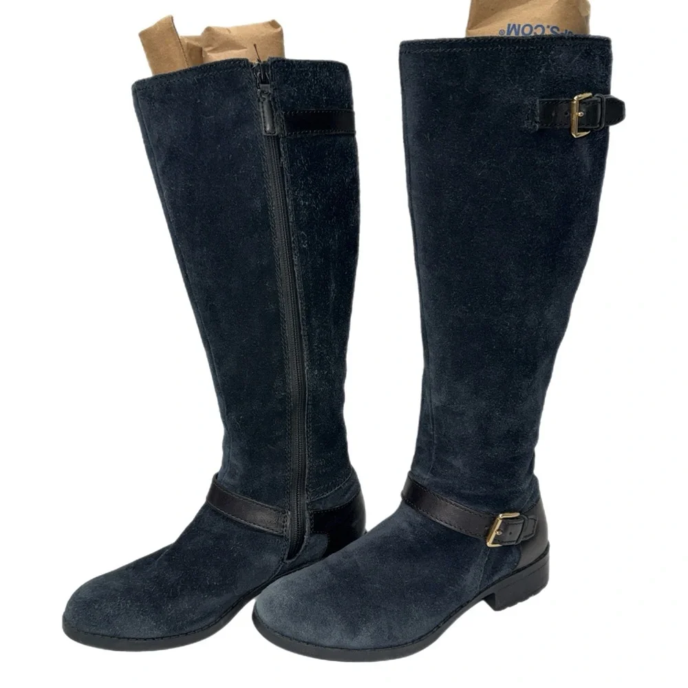 Cole Haan - Black Suede Waterproof Knee‑High Boots Buckle Detail - Size‎ 6.5